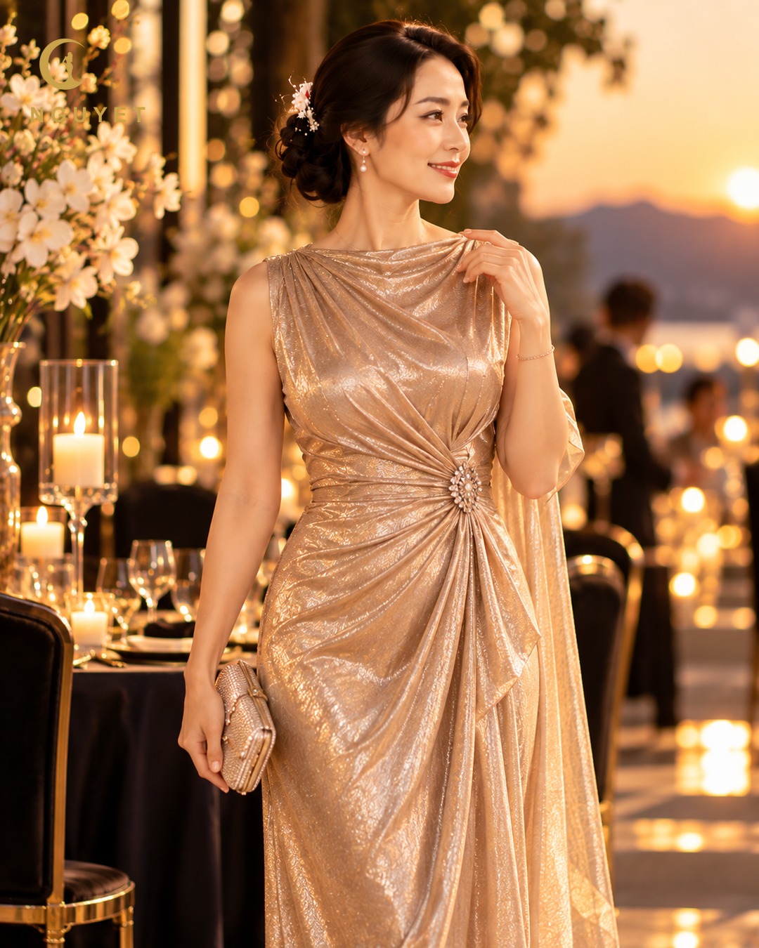 Đầm lụa ánh kim