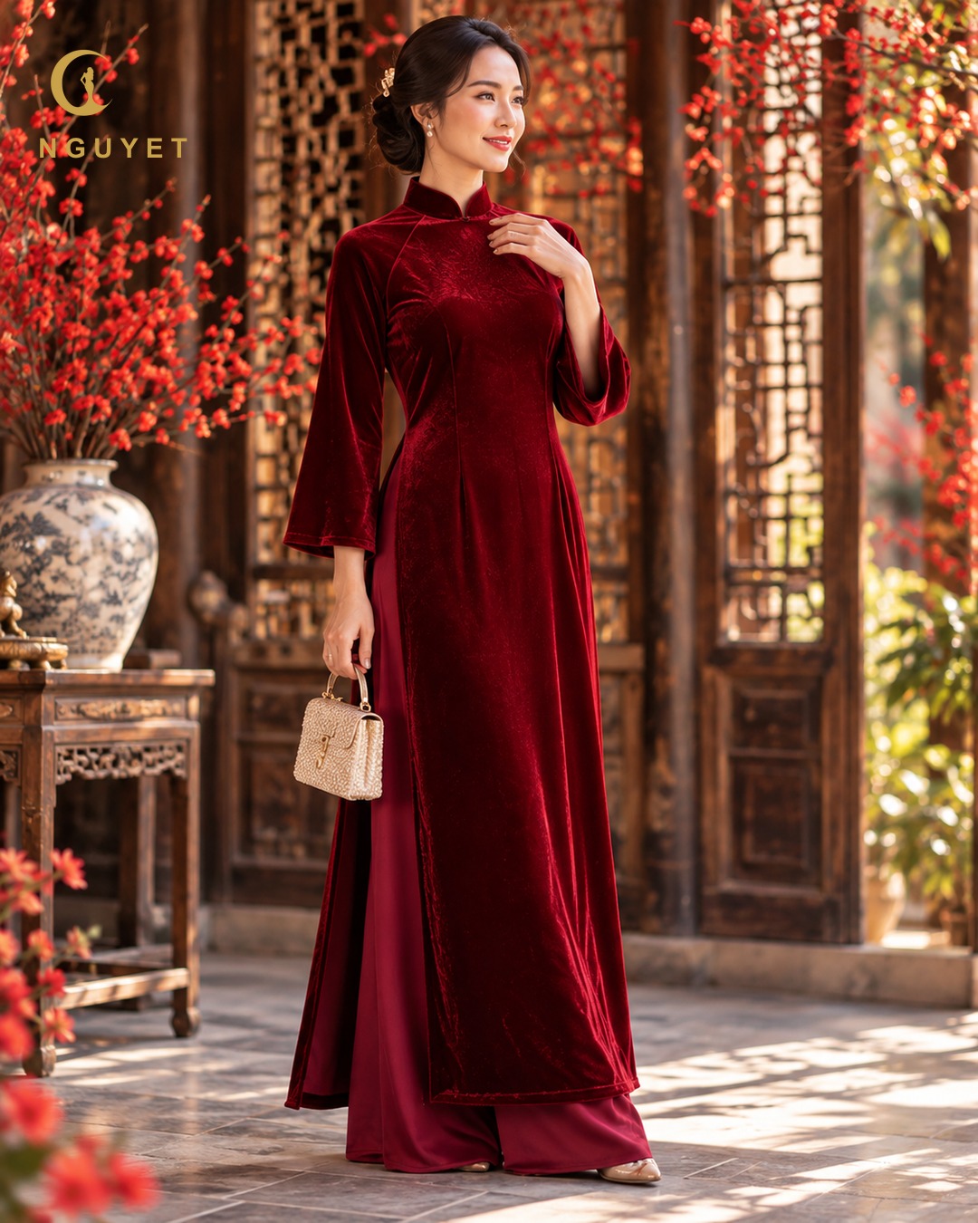 Áo dài đỏ dáng suông